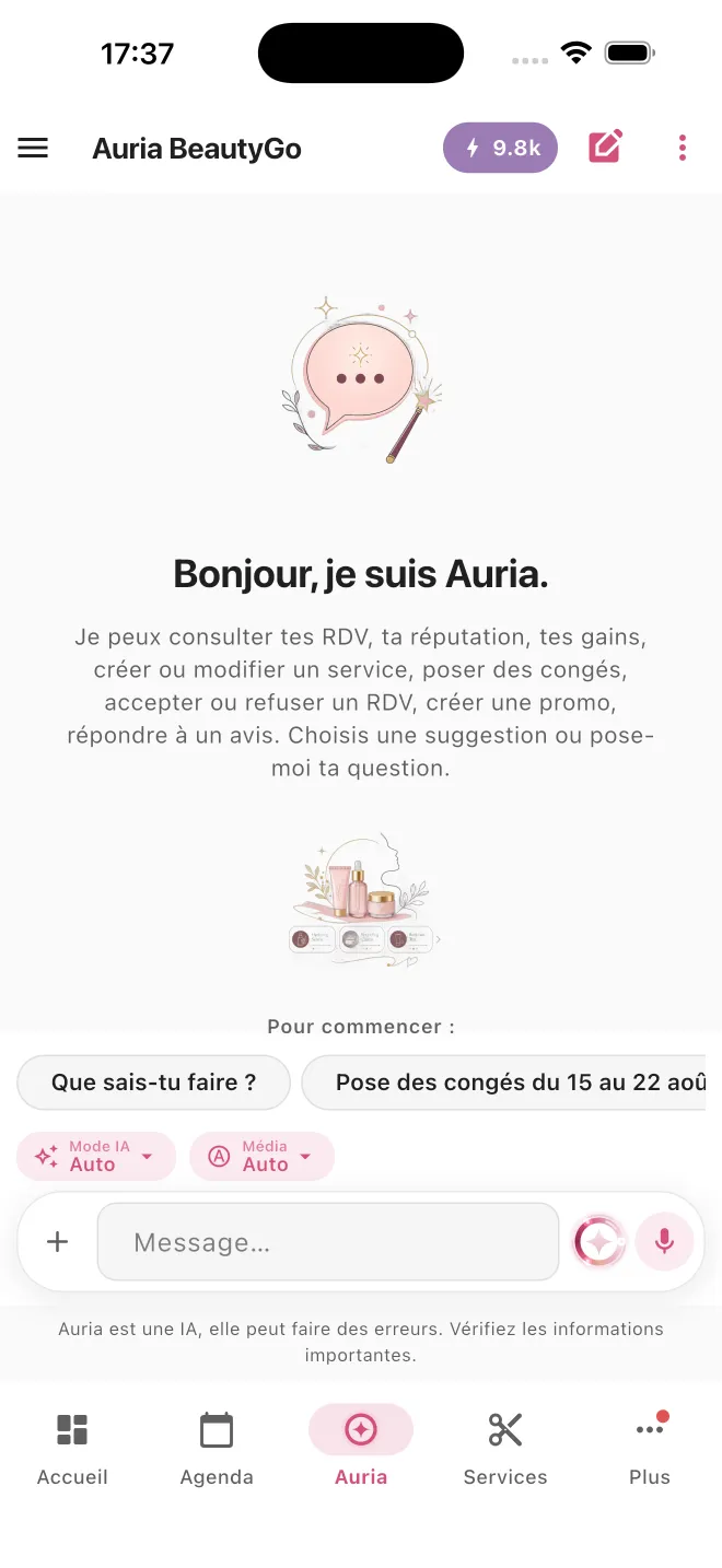 Aperçu de l'app BeautyGo Partenaire